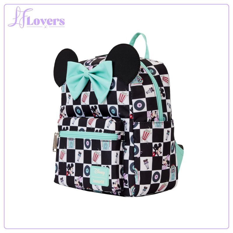 Load image into Gallery viewer, Loungefly Disney Mickey and Minnie Date Night Diner AOP Nylon Mini Backpack - LF Lovers
