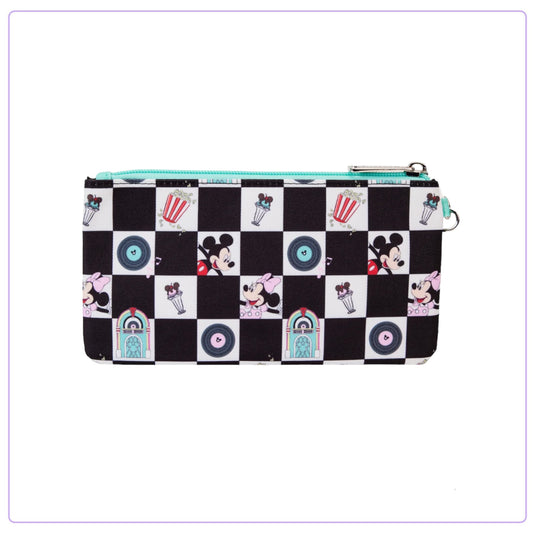 Loungefly Disney Mickey and Minnie Date Night Diner AOP Nylon Wristlet - LF Lovers