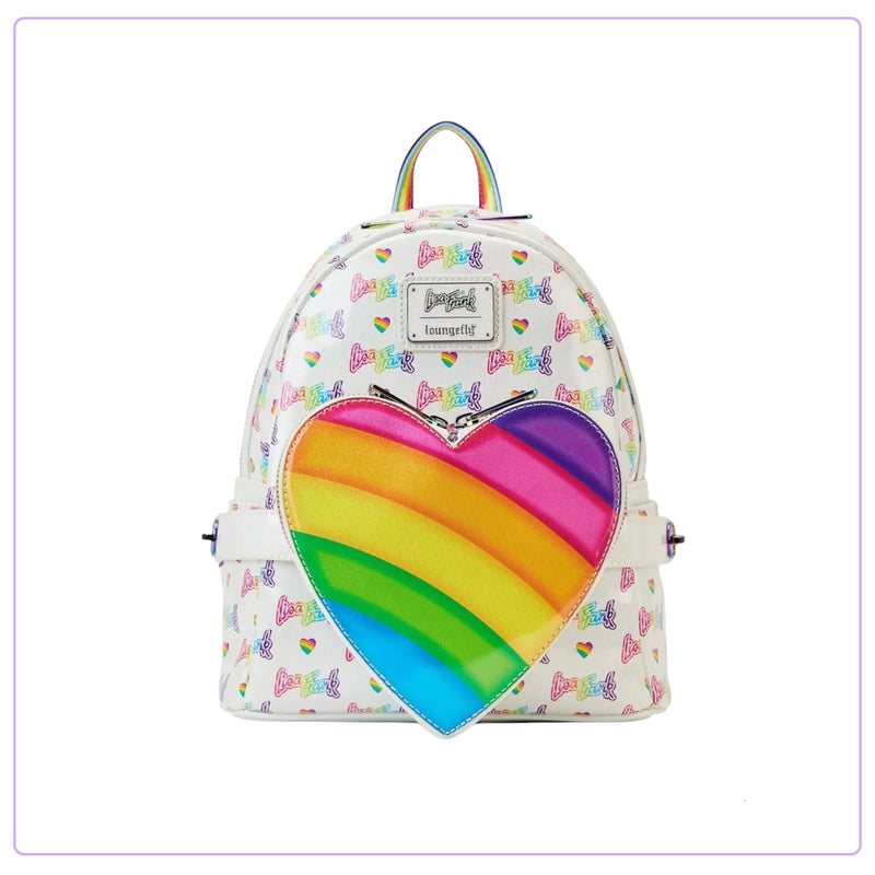 Load image into Gallery viewer, Loungefly Lisa Frank Logo Heart Detachable Rainbow Mini Backpack - LF Lovers
