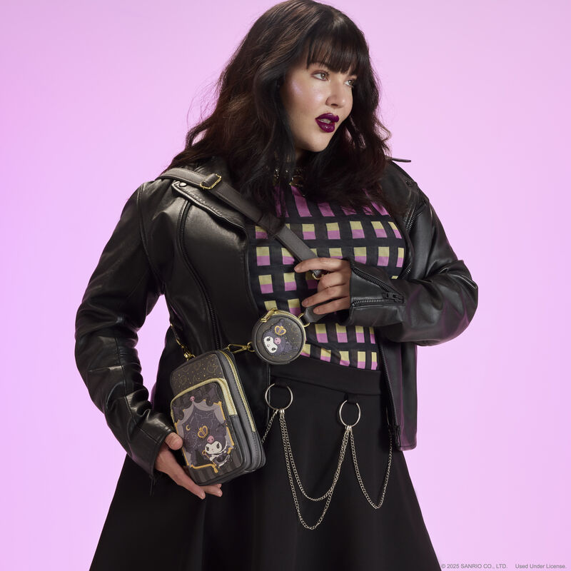 Load image into Gallery viewer, Loungefly Sanrio Kuromi 20th Anniversary Cell Phone Crossbody - PRE ORDER
