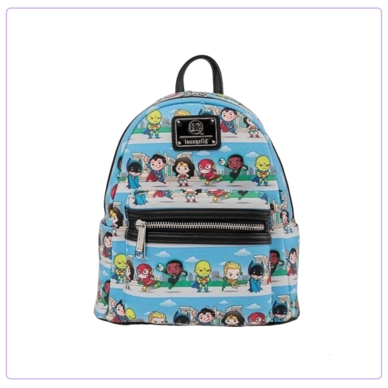 Load image into Gallery viewer, Loungefly DC Superheroes Chibi Lineup Mini Backpack - LF Lovers
