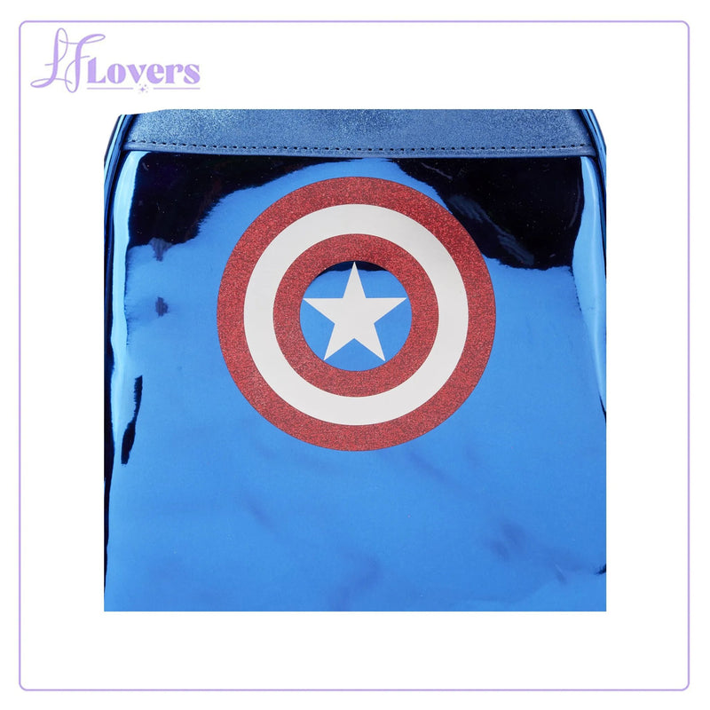 Load image into Gallery viewer, Loungefly Marvel Shine Captain America Cosplay Mini Backpack
