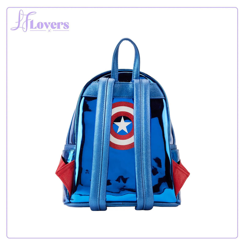 Load image into Gallery viewer, Loungefly Marvel Shine Captain America Cosplay Mini Backpack

