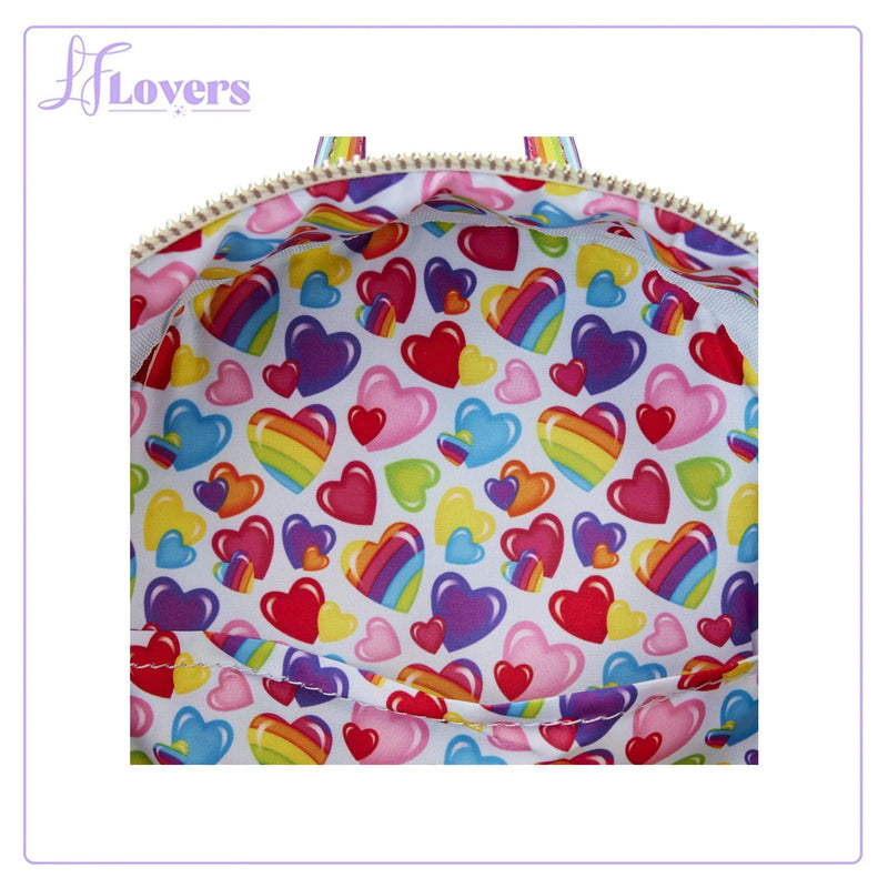 Load image into Gallery viewer, Loungefly Lisa Frank Logo Heart Detachable Rainbow Mini Backpack - LF Lovers
