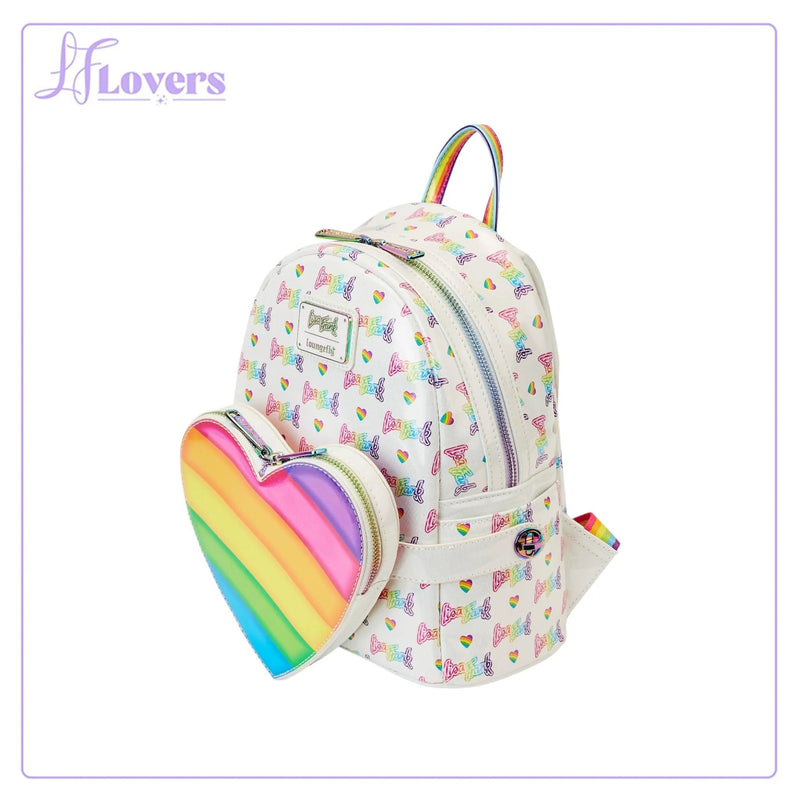 Load image into Gallery viewer, Loungefly Lisa Frank Logo Heart Detachable Rainbow Mini Backpack - LF Lovers
