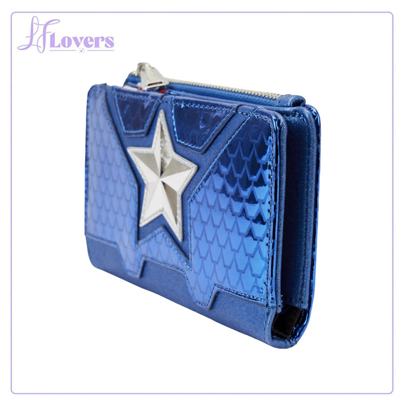 Load image into Gallery viewer, Loungefly Marvel Shine Captain America Cosplay Flat Wallet
