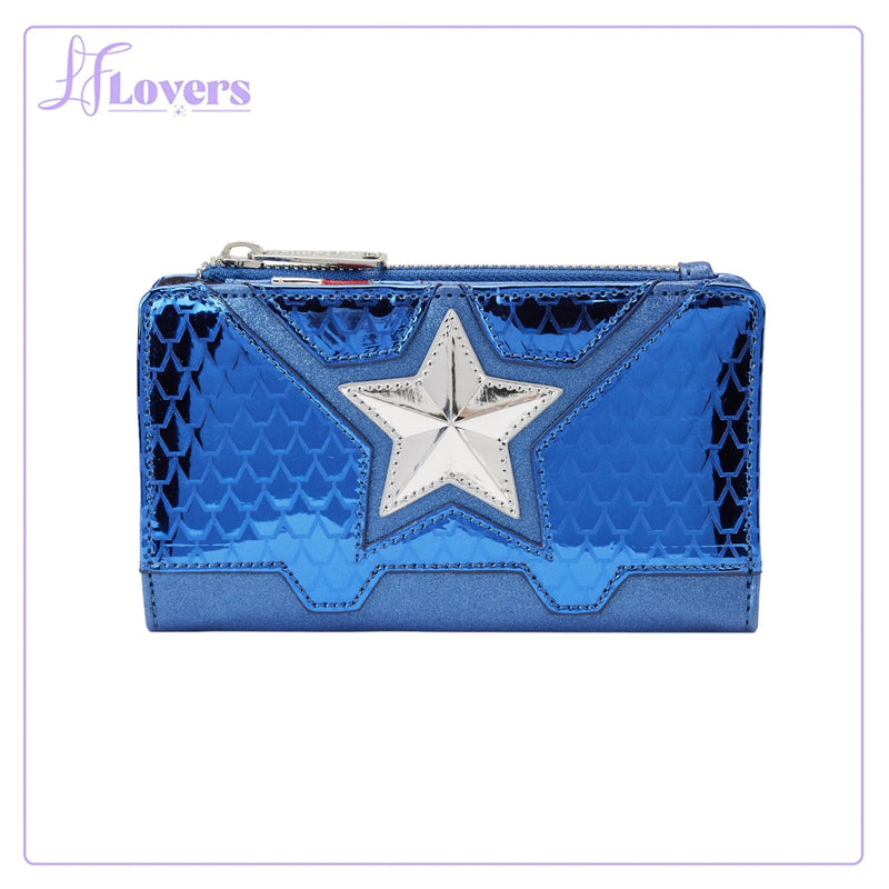 Load image into Gallery viewer, Loungefly Marvel Shine Captain America Cosplay Flat Wallet

