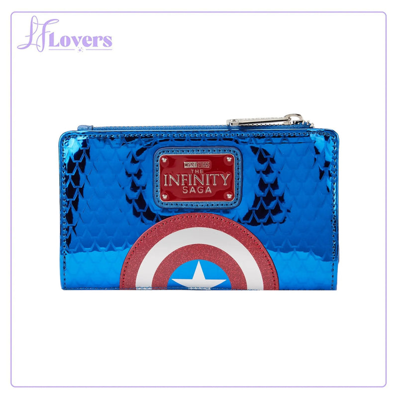 Load image into Gallery viewer, Loungefly Marvel Shine Captain America Cosplay Flat Wallet
